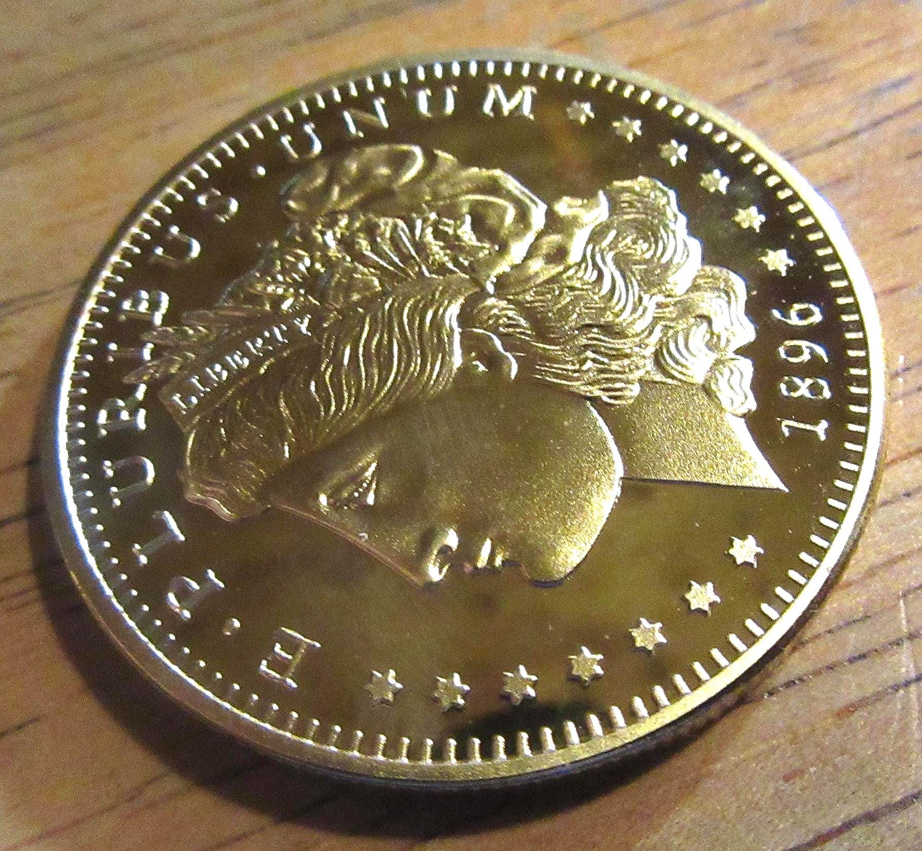 Gold Plated 1896 Morgan Twenty Dollar Style Coin - Hobo Nickel Art