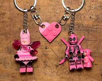 Deadpool Batmn keychain pink baby doll uwu keychain | pink Dcc Marvl superhero minifigure valentines | cute charm BB girl girlie pop