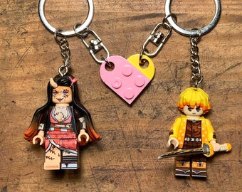 Demon slaye anime keychain heart set | Zenits Nezuk | anime inspired minifigure handmade kimetsu yaib friendship couple duo matching gift