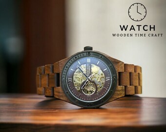 Customizable Men's New Top Wood Sport Wristwatch - Hollow Out, Mechanical, Automatic - Great Gift Box Included