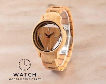 Handcrafted Bamboo Quartz Wristwatch - Eco-Friendly Natural Wood Hollow Design, Men's & Women's Unique Bangle Watch