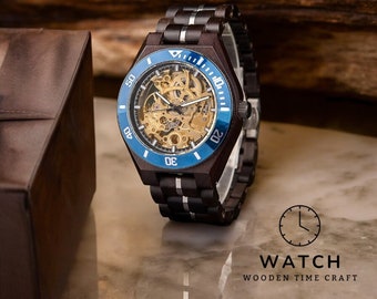 Handcrafted Men's Wooden Watch - Automatic Mechanical Hollow-Carved Wristwatch, Elegant Timepiece, Sustainable Fashion