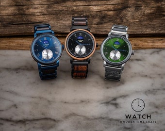 Eco-Friendly Luxury Wooden Quartz Watch for Men - Elegant Moon Phase Chronograph, Sports Fashion Timepiece
