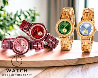 Montre en bois élégante pour femme – Montre-bracelet à quartz avec mouvement japonais au design gravé personnalisé – Déclaration de mode parfaite