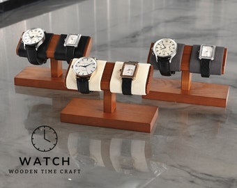 Présentoir pour montres en bois fabriqué à la main - Organiseur élégant de bracelets et de montres pour une présentation de bijoux sophistiqués