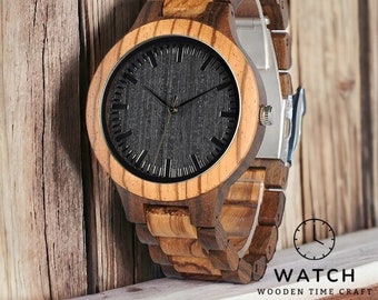 Montre pour homme en bois Zabra unique - Élégant garde-temps en bois avec mouvement à quartz, livré dans une boîte cadeau