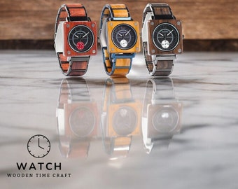 Personalized Men's Wooden Watch - Luxury Quartz Square Wristwatch - Unique Wood Timepiece - Eco-Friendly Gift for Him