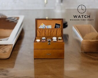 Luxury Wooden Watch Case with Lock - Elegant Two-Layer Storage Organizer for Men, High-End Display Box with Drawer, Craft Packaging