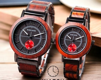 Ensemble de montres pour amoureux en bois fabriquées à la main - Duo de montres élégantes pour hommes et femmes de grande marque - De superbes cadeaux pour toutes les occasions