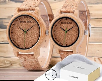 Eco-Friendly Lovers Watches - Wooden Timepieces with Handcrafted Cork Strap