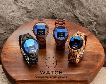 Eco-Friendly Wooden Watch for Men, Quartz Movement, Handcrafted Walnut/Zebrawood Band with Folding Clasp, Sustainable Timepiece