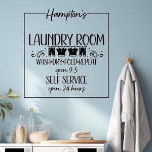 Personalized Laundry Room Vinyl Wall Decal/Custom Removable Vinyl Wall Decal/Clothesline Decal/Mud Room Wall Decal