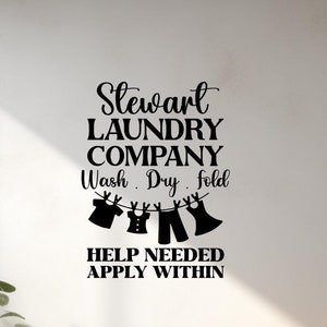 Personalized Laundry Room Vinyl Wall Decal/Removable Vinyl Wall Decal/Custom Laundry Company Wall Decal/Clothesline Decal