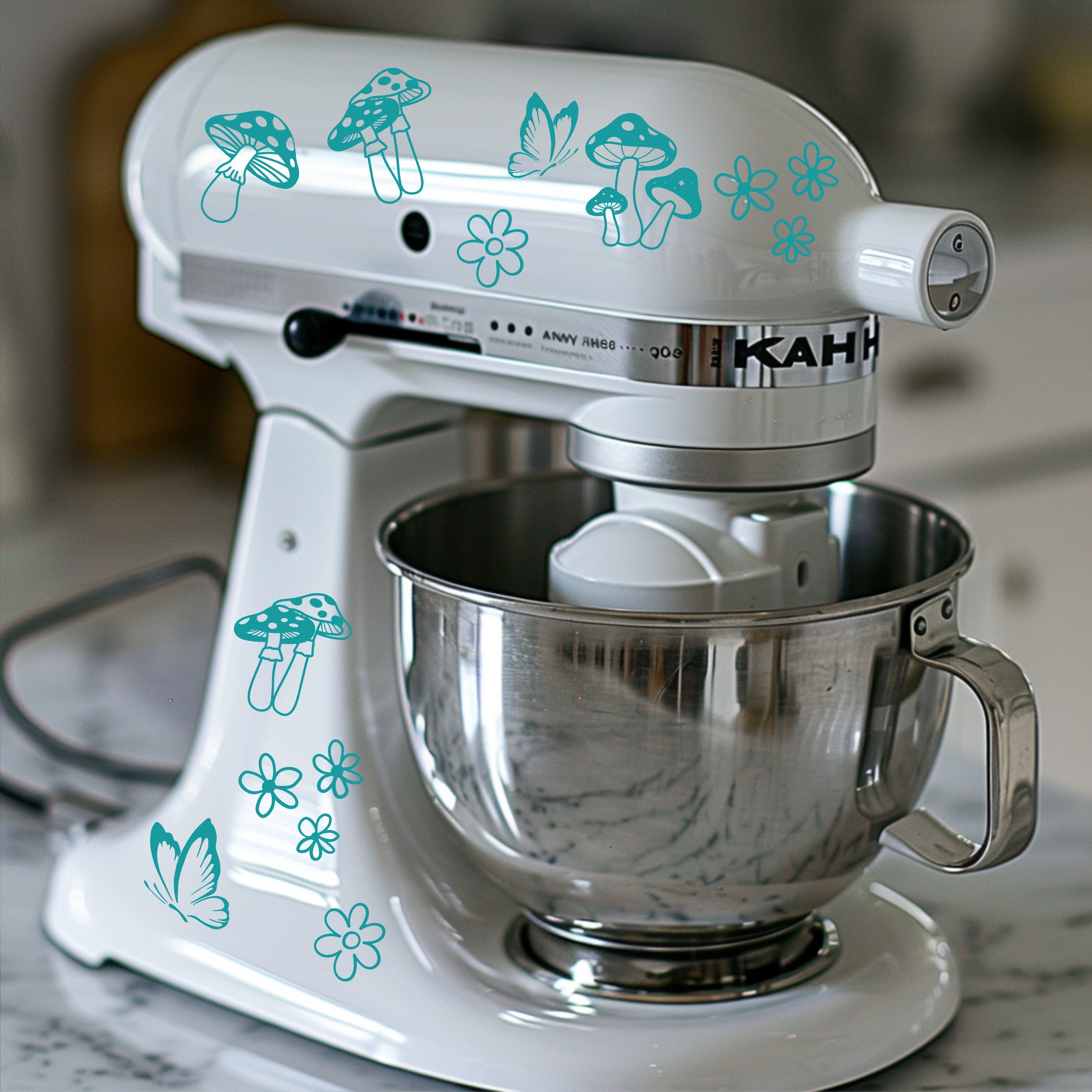 Mushroom Vinyl Decal Set/Floral Permanent Vinyl Stand Mixer Decal/Mushroom Mixer Decal Set/Butterfly Kitchenaid Decals/Kitchenaid Stickers