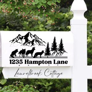 Custom Fox Rustic Mailbox Decal/Personalized Mailbox Address Decal/Foxes Mountain Pine Trees Mailbox Sticker Decal