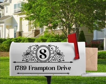 Sunflower Flourish Floral Monogram Mailbox Decal: Custom Personalized Decorative Name Address Sticker For Mailbox