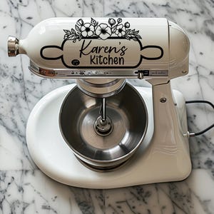 Personalized Floral Vinyl Decal Set/Vinyl Stand Mixer Decals/Flowers Mixer Decal Stickers Set/Flower Floral Kitchenaid Decals Stickers