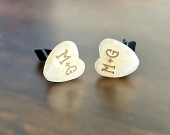 Two Letters Wooden Heart Air Vent Clip Accessory with Couples Initials, Gift For Boyfriend or Girlfriend | Car Charm Decor | Car Accessories