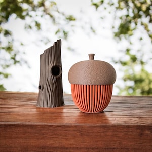 Woodland Theme Bathroom Decor, Tree Stump Toothbrush Holder, Acorn Container | Nature Theme | Cabin Decor | Unique 3D Printed Decor