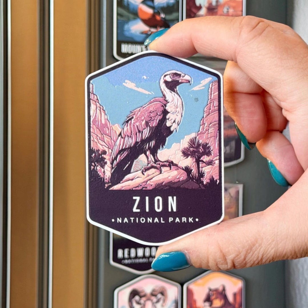 Zion National Park Magnet With California Condor | Vintage Wooden