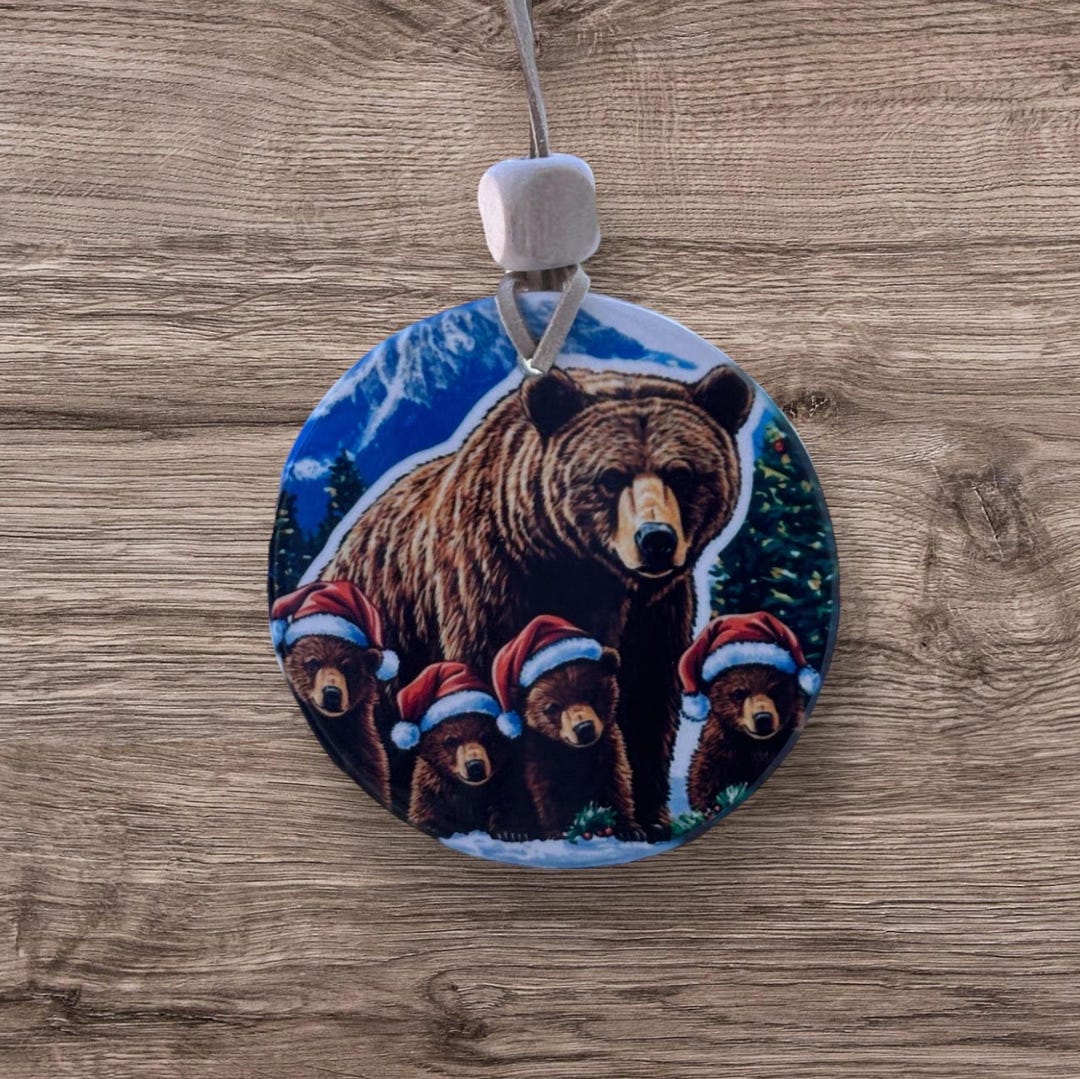 Grizzly Bear 399 and Four Cubs With Santa Hats Inspired Ornament ...