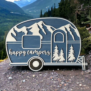 Happy Camper Wood Sign for Rustic Wooden Outdoorsy Home Setting, a Unique Housewarming Gift for Outdoor Decor
