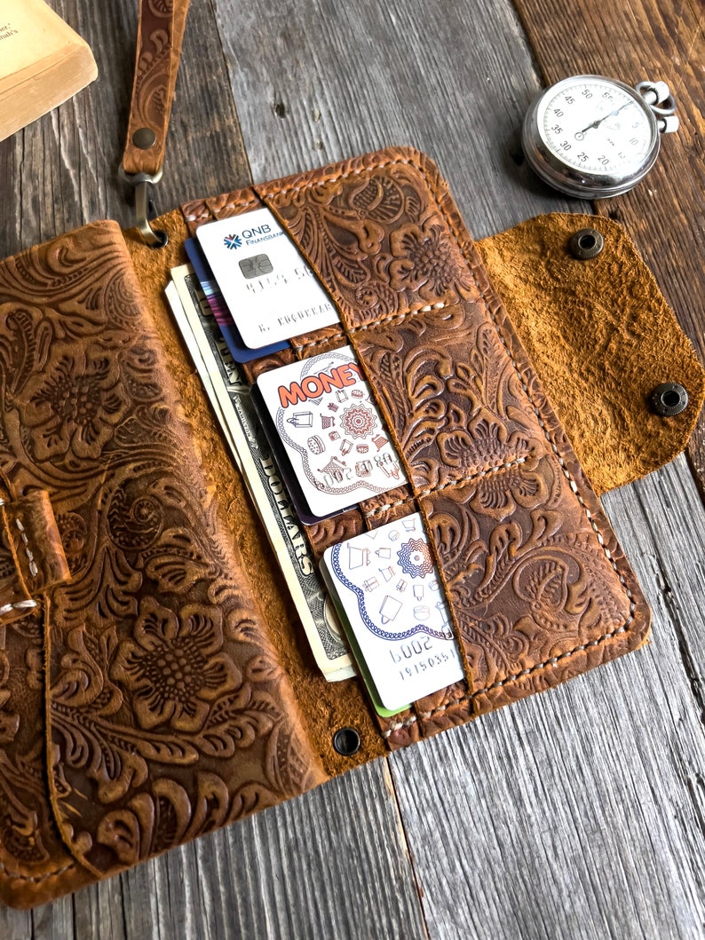 Leather Wristlet Wallet I Wallet with Phone Holder I Women Travel Wallet I Wallet Purse I Clutch Wallet I Credit Card Holder image 3