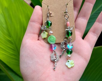 Fairycore Pink + Green Earrings