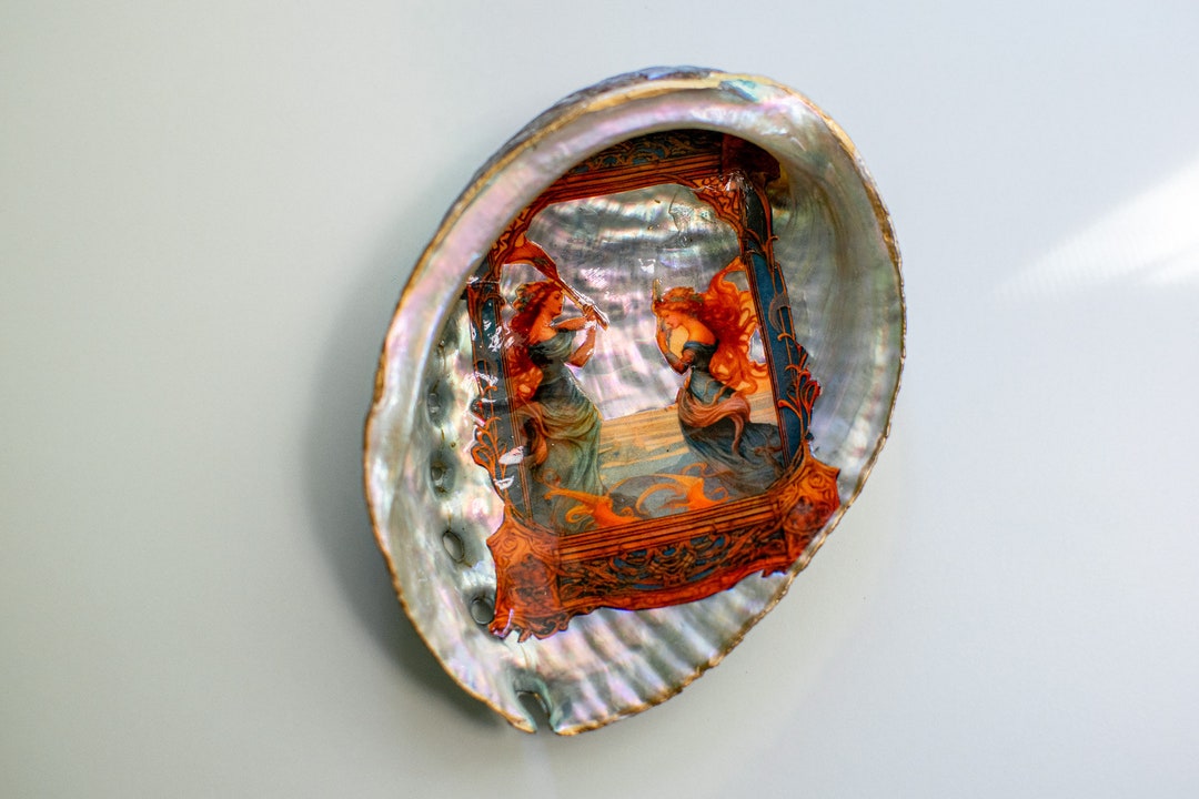 Angry Mermaid Art Decoupage Abalone Shell Dish Classical Art Inspired ...