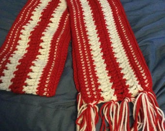 Beautiful Red & White Hand Crocheted Scarf