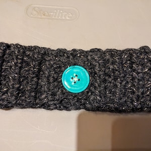 Enchanted Frost - Stylish Chunky Winter Headband with Silver Fleck and Teal Button - Cozy and Chic Fashion Accessory