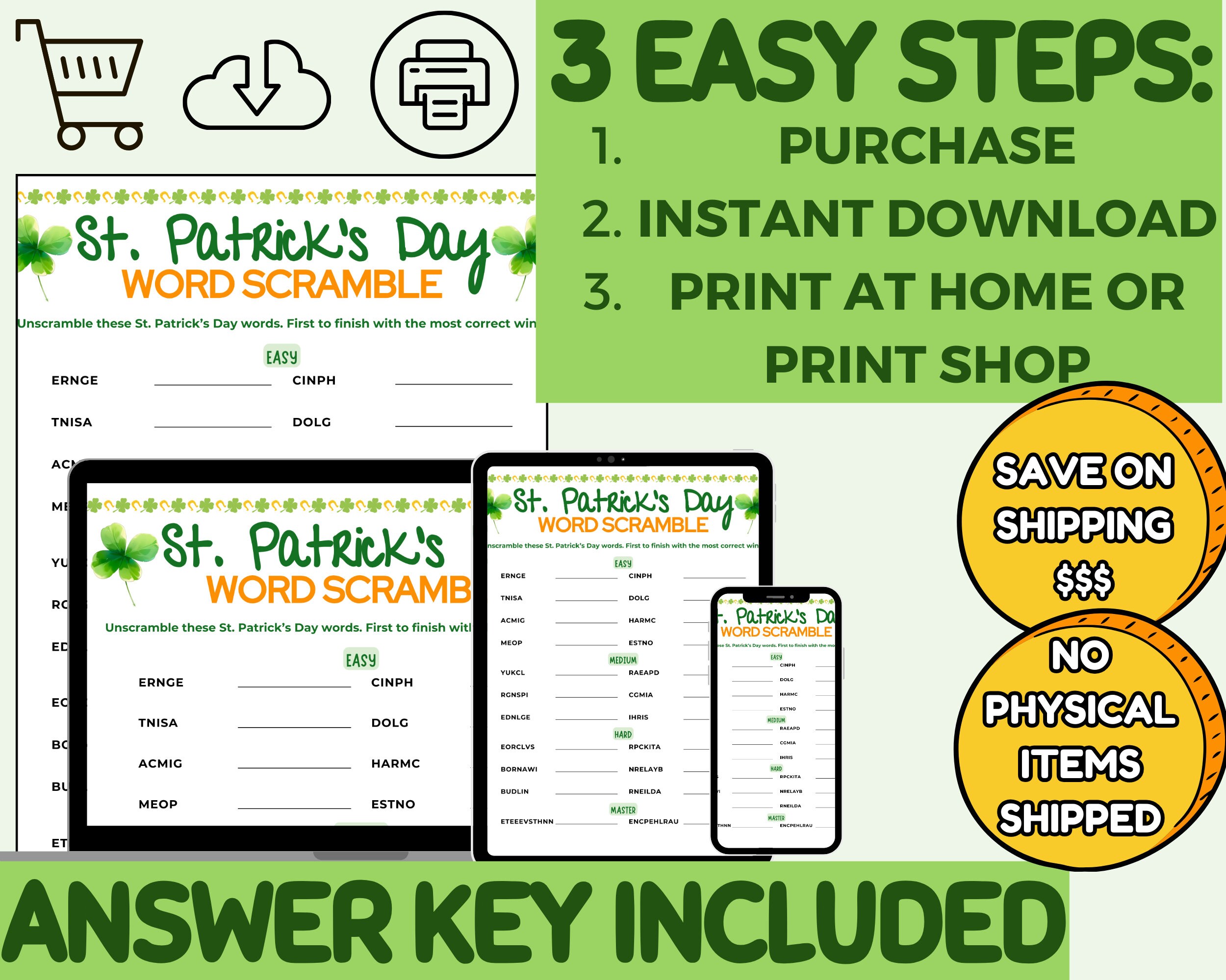 St Patrick's Day Word Scramble Party Game Guessing Activity Printable ...