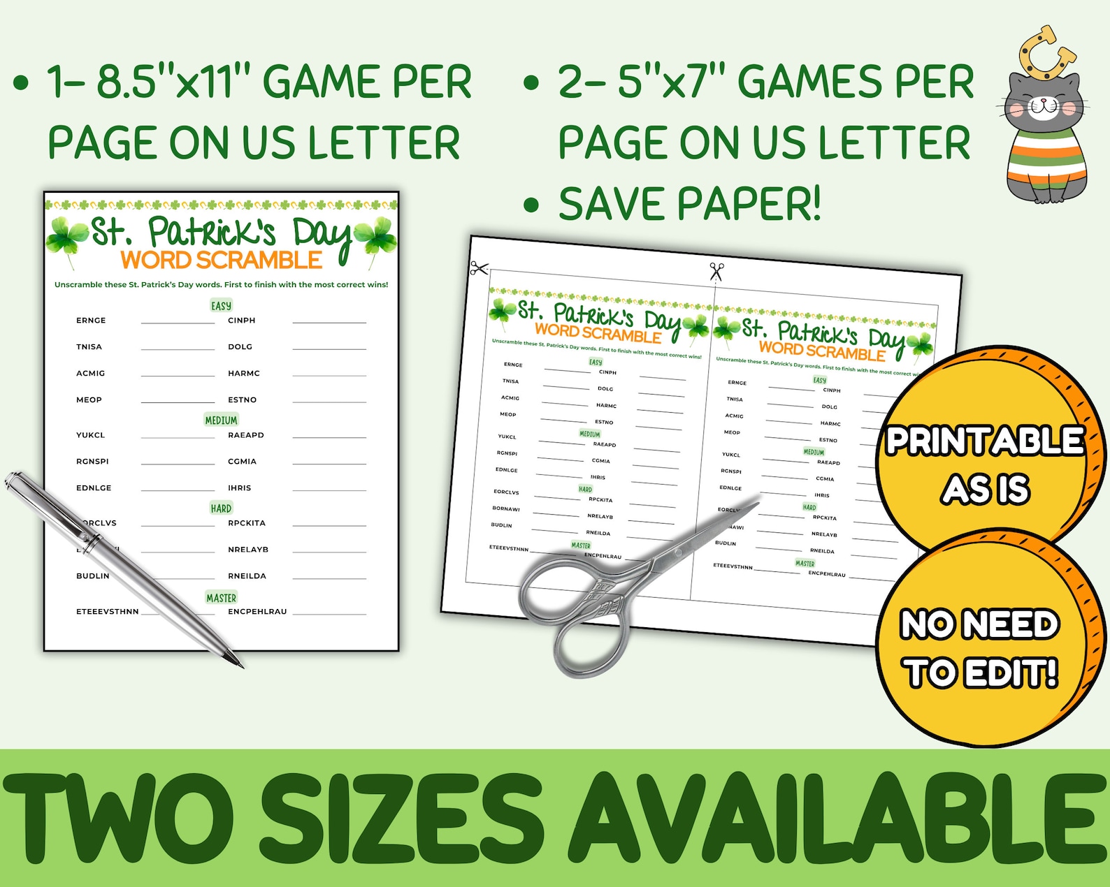 St Patrick's Day Word Scramble Party Game Guessing Activity Printable ...