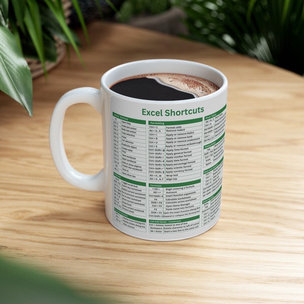 Excel Shortcuts Mug | gift for colleague | Mug Design | Free Shipping | Gift | Secret Santa | Funny | Office Gift | best friend | excel mug