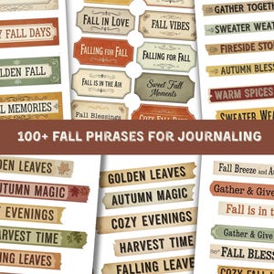 Fall Phrases for Junk Journals, Printable Autumn Word Strips & Ephemera Labels for Scrapbooking, Card Making and Collage