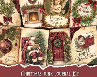 Vintage-Weihnachts-Junk-Journal-Set, bedruckbares Ephemera-Papier für weihnachtliches Scrapbooking, Decoupage und Kartenbasteln