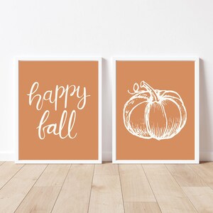 Happy Fall Line Art Pumpkin Digital Wall Art, Cozy Minimalistic Autumn ...