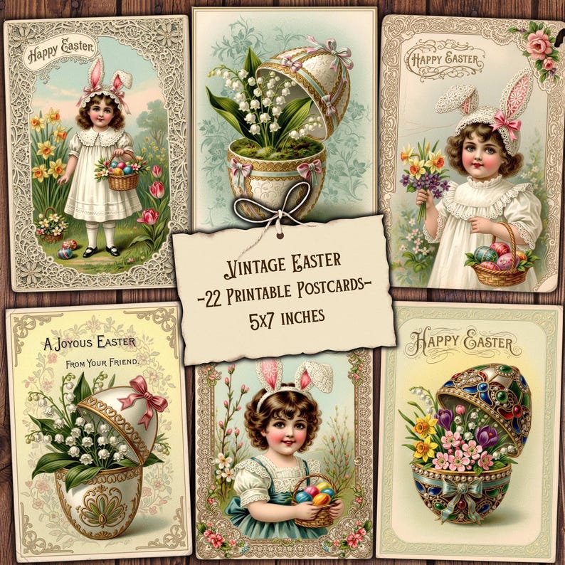 Vintage Easter Printable Postcards Kit, Victorian Easter Junk Journal ...