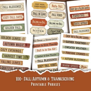 Fall Phrases for Junk Journals, Printable Autumn Word Strips & Ephemera Labels for Scrapbooking, Card Making and Collage