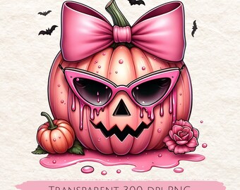 Pink Pumpkin PNG: Coquette Halloween Clipart (Digital Download)