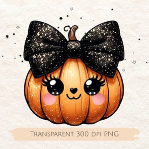 Piccola zucca carina PNG, fiocco civettuola PNG, clipart di zucca scintillante, design di sublimazione per maglietta da ragazza del Ringraziamento, il più carino nel putt