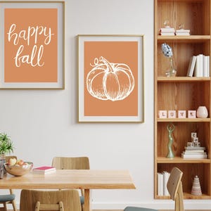 Happy Fall Line Art Pumpkin Digital Wall Art, Cozy Minimalistic Autumn ...