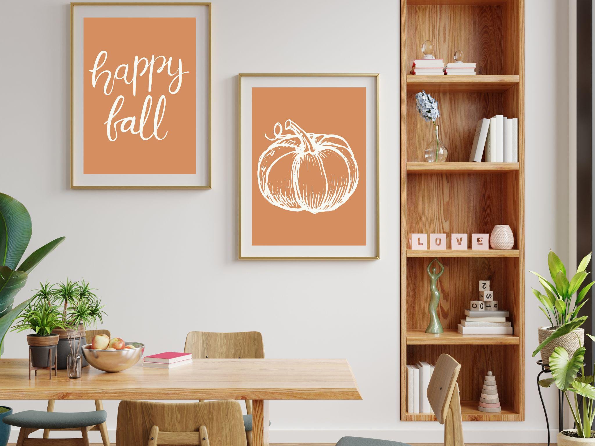 Happy Fall Line Art Pumpkin Digital Wall Art, Cozy Minimalistic Autumn ...