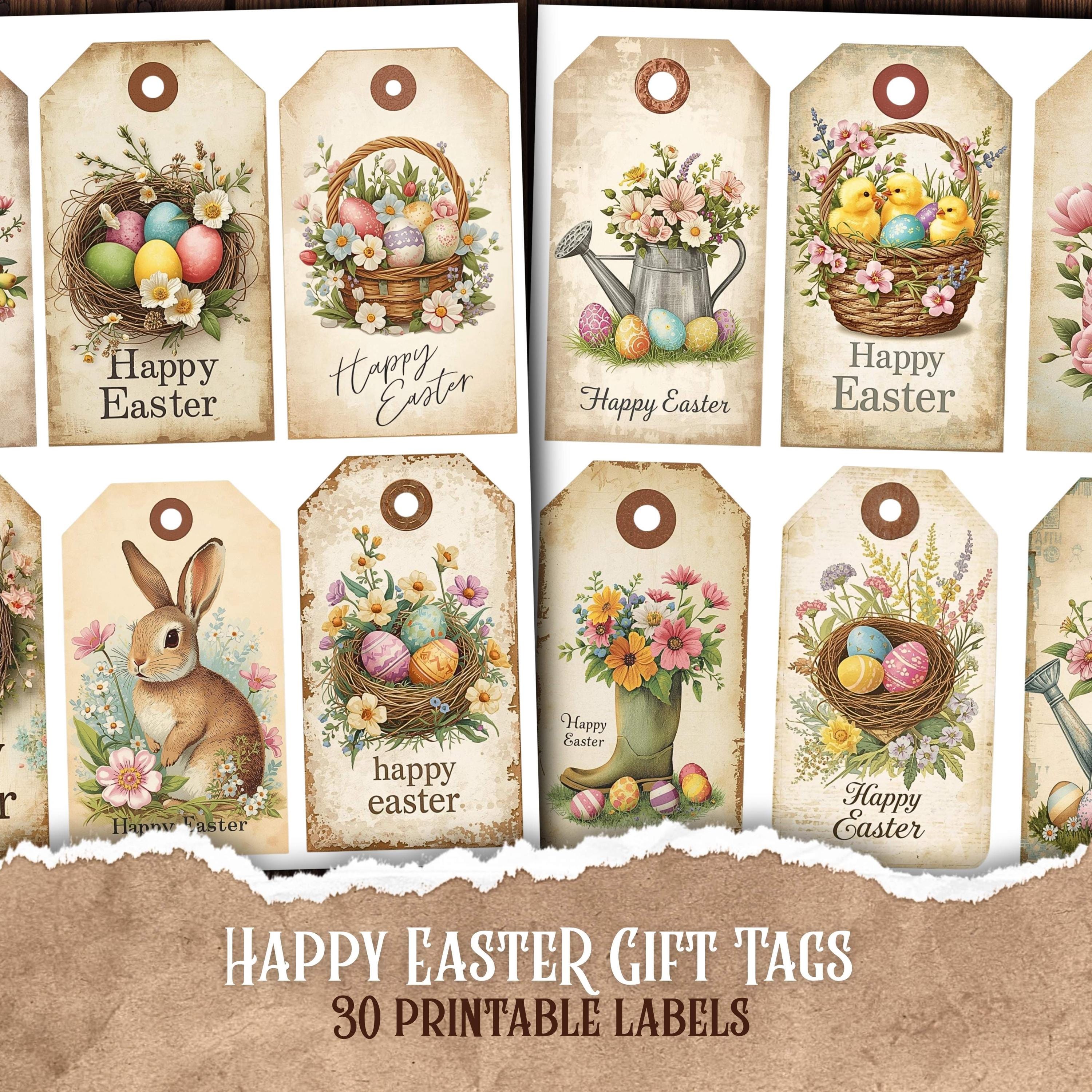 Easter Card Labels Easter Gift Tags, Happy Easter Labels, Junk Journal Ephemera, Spring ...