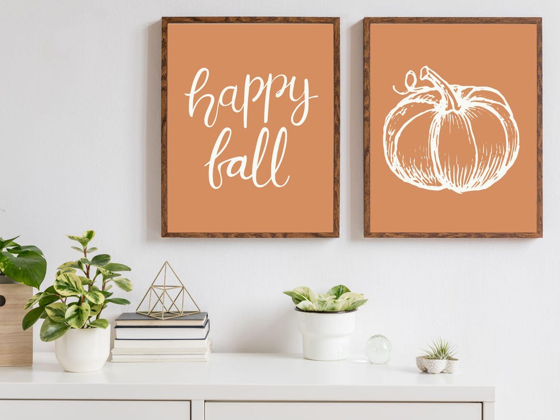 Happy Fall Line Art Pumpkin Digital Wall Art, Cozy Minimalistic Autumn ...