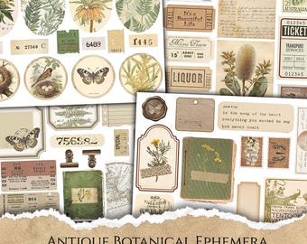 Vintage Botanical Junk Journal Ephemera Pack, Antique Nature Fussy Cuts ...