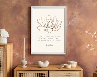 Lotus Flower Wall Art with Inspirational Buddha Change Quote, Spiritual Poster, Miracle of Life Buddha Quote, Zen Decor Printable