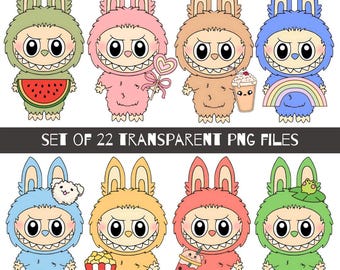 Labubu PNG Bundle, Labubu Stickers, The Monsters Clipart, Labubu Printable, Kawai Sublimation Design for T-shirts, Tumbler wraps & Tote Bags