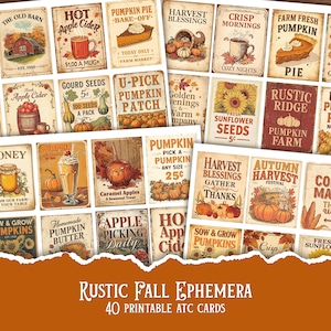 Vintage Fall Farmhouse Ephemera Cards, Autumn Junk Journal Inserts, Thanksgiving ATC