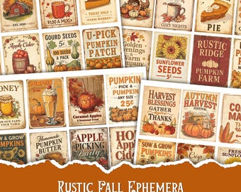 Vintage-Herbstkarten im Landhausstil, Herbstliche Junk-Journal-Einlagen, Thanksgiving-ATC